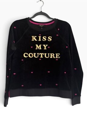 Juicy Couture Black Label Kiss My Couture Velour Embroidered Long Sleeve Small